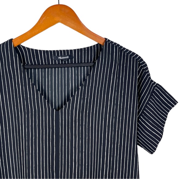 MADEWELL Novel Stripe Shift Dress Black XS V-Neck Casual Tee Dress - Picture 3 of 6